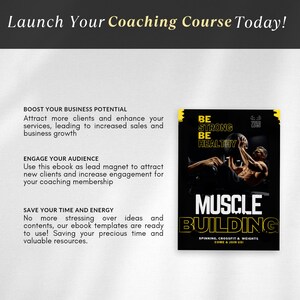 May include: A black and yellow poster with the text "Be Strong Be Healthy" and "Muscle Building" with a man doing a sit-up exercise. The poster also includes the text "Spinning, Crossfit & Weights Come & Join Us!"