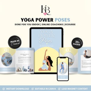 Yoga Poses Ebook, Yoga for beginner, PLR ebook, lead magnet, course content, coaching program, editable in Canva, yoga coaches