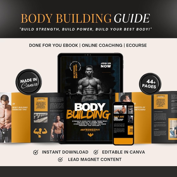 Body Building Guide Ebook, Guide to Building Muscle, Fitness Course PLR, Muscle Growth, Body Transformation, Men workout, Fitness Coaches