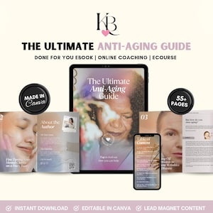 The Ultimate Anti-Aging Guide ebook, Aging Backwards, Reverse Aging, Stay young tips, Skincare ebook, youth power tips, canva templates