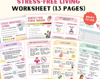 Stress-Free Living Worksheet, Printable Mindfulness Tool, Coping Skills, Anxiety Relief, Mental Health & Wellness Worksheet