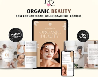 Organic Beauty Ebook, Natural Beauty tips & secrets, skincare, bodycare, PLR ebook, lead magnet, course content, coaching program, Canva