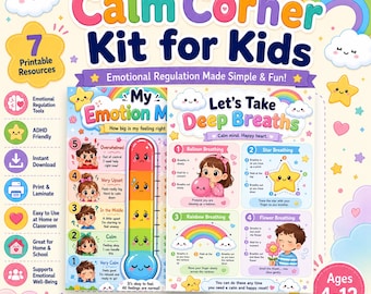 Calm Corner Kit voor kinderen afdrukbare bundel | Emotionele regulatie-activiteiten | Omgaan met ADHD | Gevoelenstabel pdf | Emotioneel leren