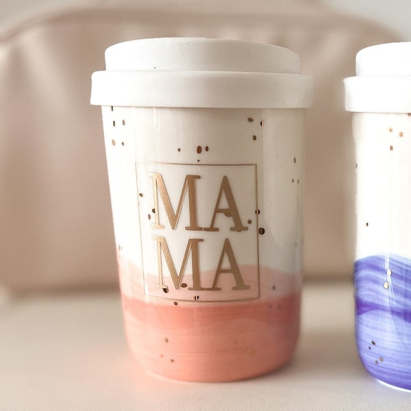 Becher personalisiert Geschenk Mama Name Keramik Thermo Coffee-to-go Tasse Geschenkidee Geburtstag kaffee kollege handgemacht coffeelover