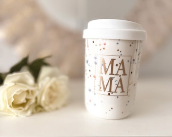 Becher personalisiert Geschenk Mama Name Keramik Thermo Coffee-to-go Tasse Geschenkidee Geburtstag kaffee kollege handgemacht coffeelover