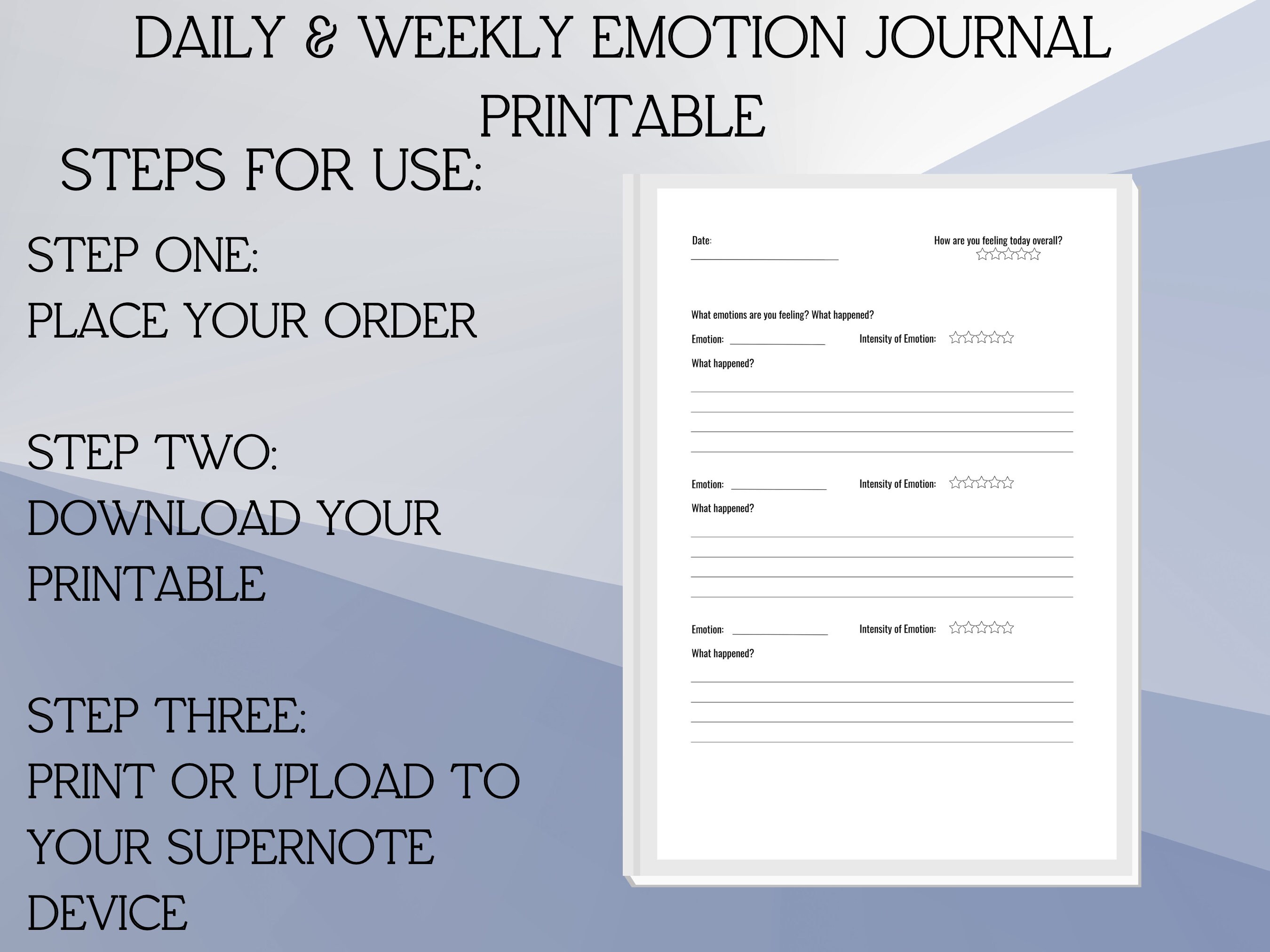 Daily and Weekly Mood Journal Printable, Digital Emotion Tracker, Daily ...