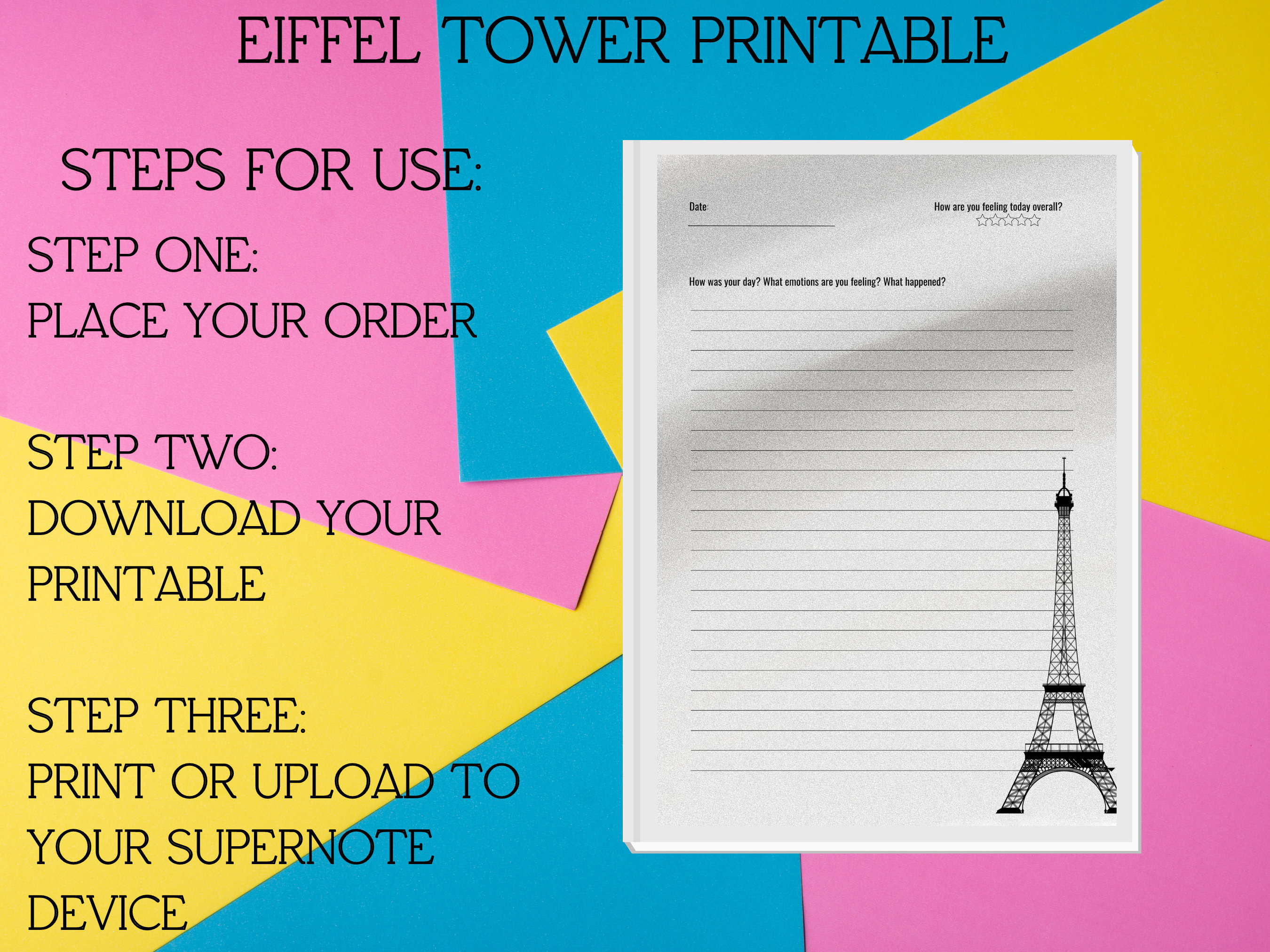 Eiffel Tower Printable, Eiffel Tower Digital Stationery Paper, Lined ...