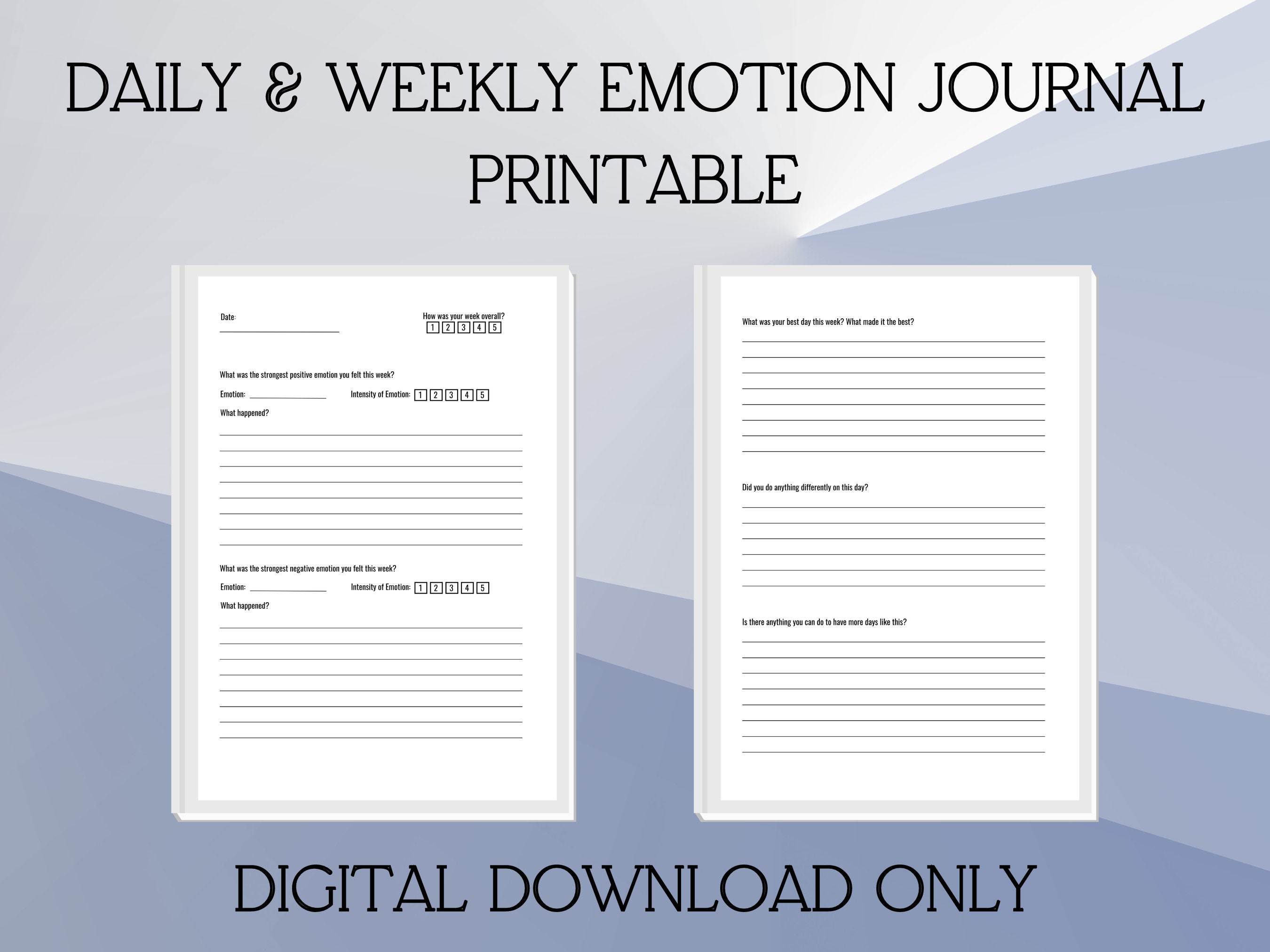Daily and Weekly Mood Journal Printable, Digital Emotion Tracker, Daily ...