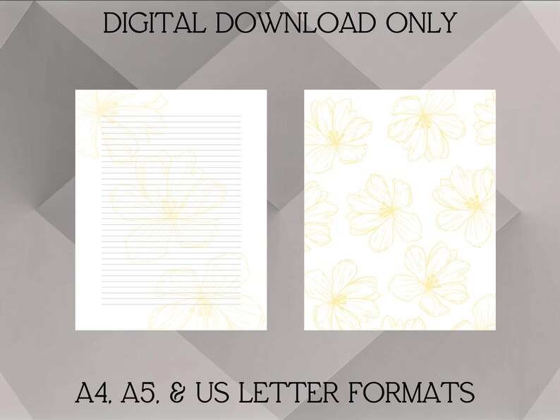 Full Flower Journal Printables, Digital Stationery Paper, Lined Paper ...