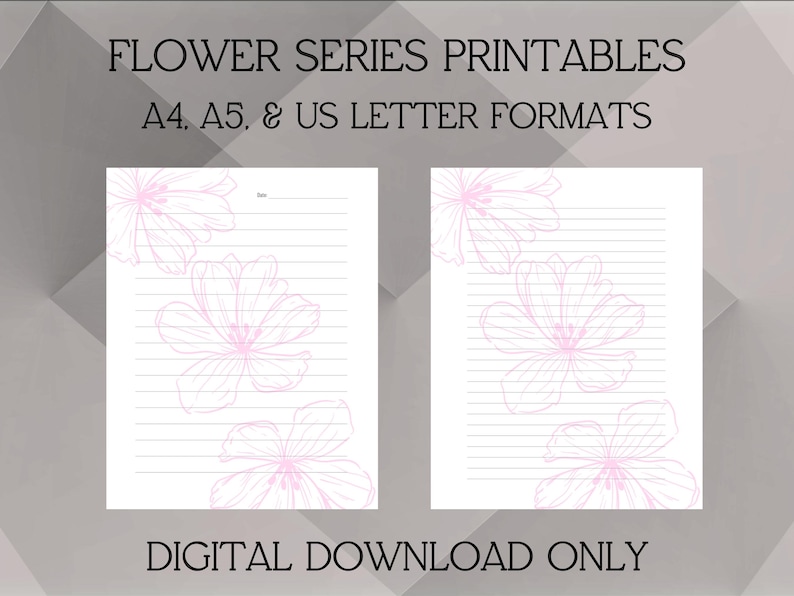 Full Flower Journal Printables, Digital Stationery Paper, Lined Paper ...