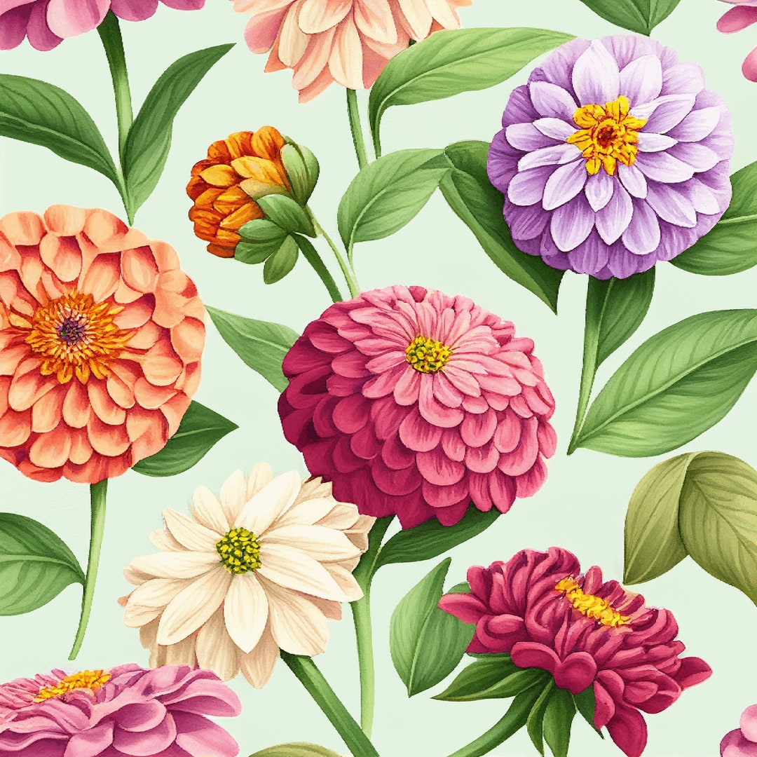 Digital Zinnia Design Printable Floral Artwork Zinnia Clipart, Floral