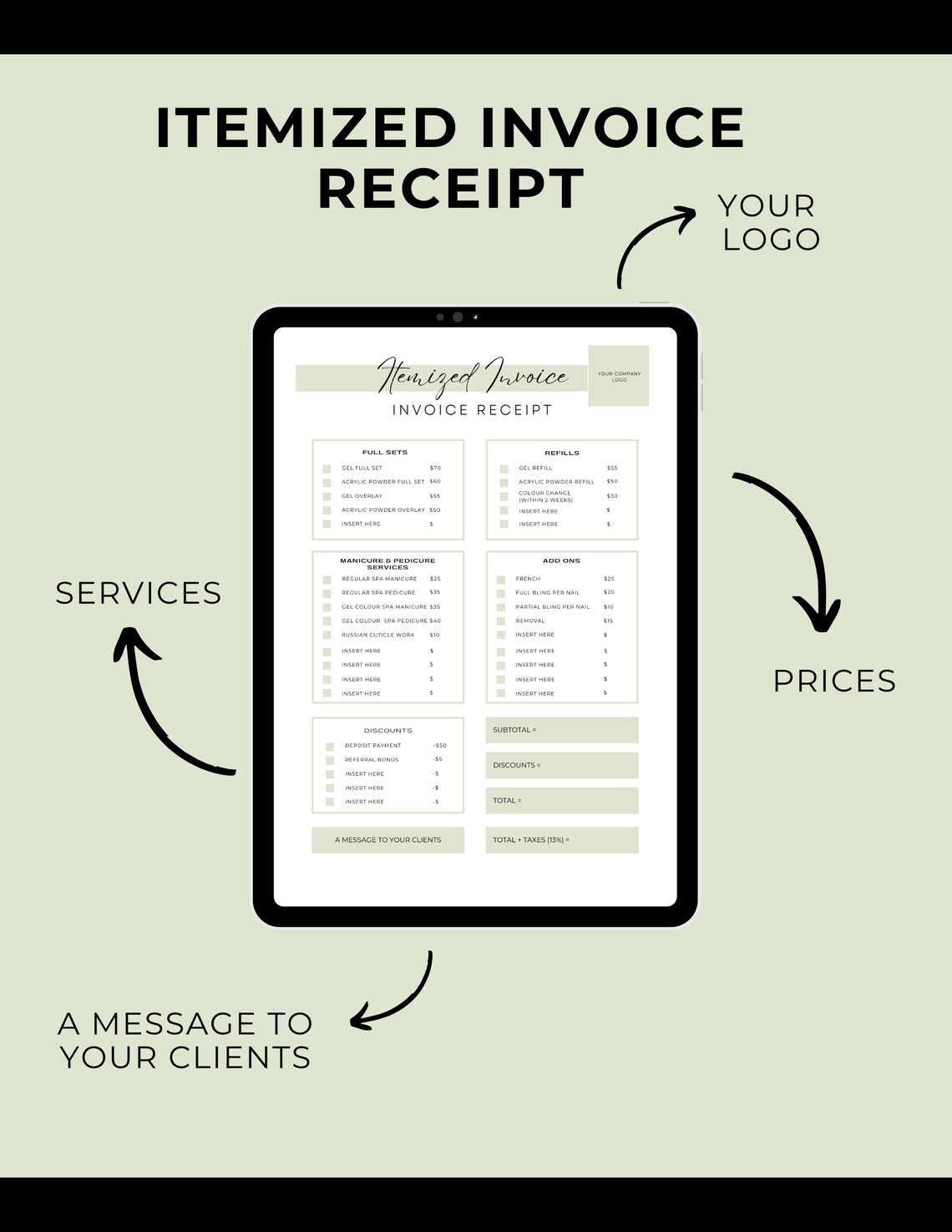 Itemized Nail Services Receipt Nail Technician Form Nail Client Form ...