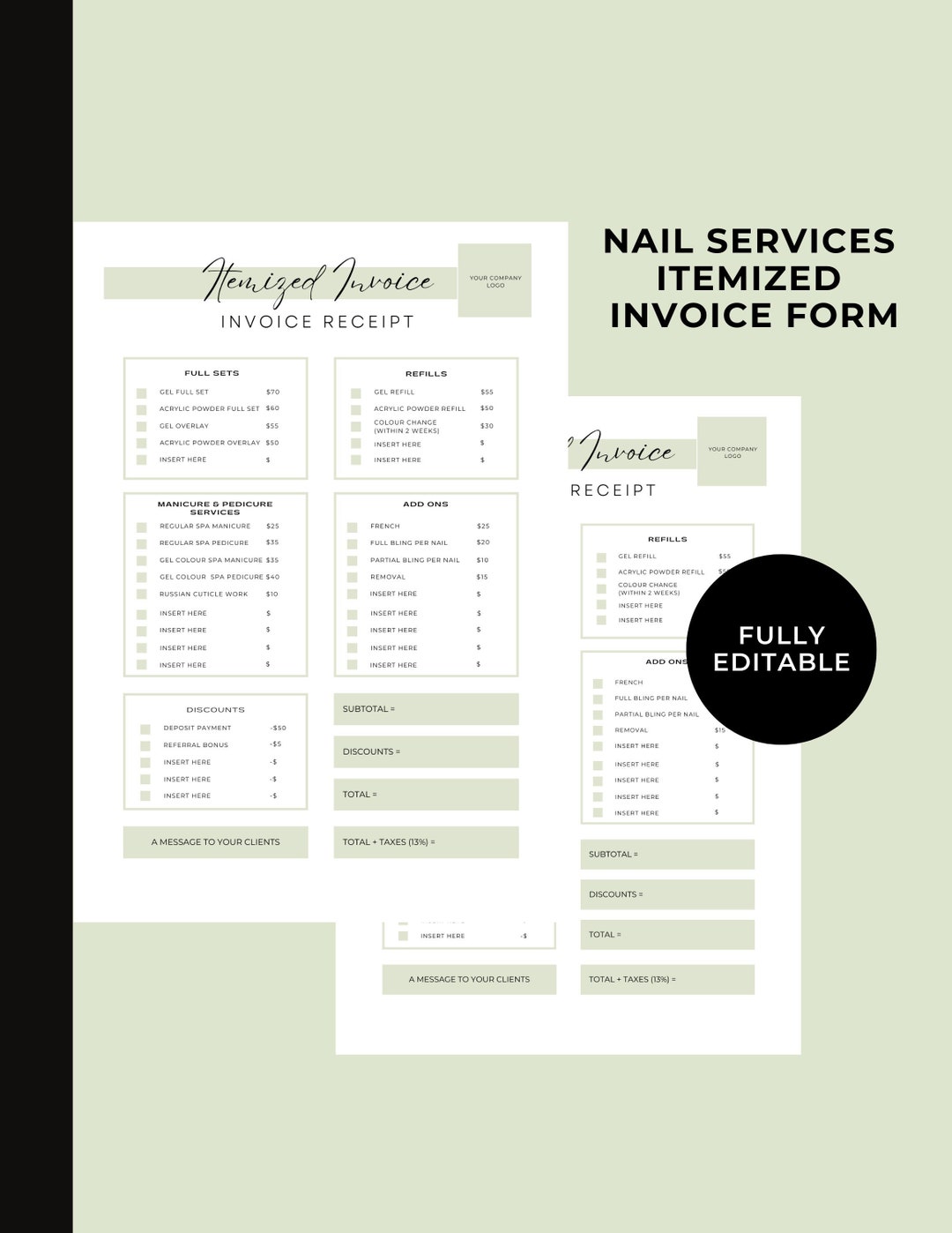 Itemized Nail Services Receipt Nail Technician Form Nail Client Form ...