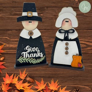 Hand-painted Pilgrim Shelf Sitters: Thanksgiving Fall Decor - Etsy