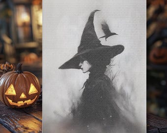 Witchy Black Cat Halloween Print: Gothic Home Decor