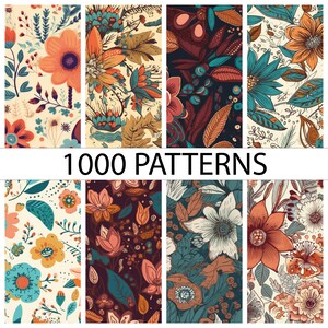 Paquete MEGA de 1000 piezas, imágenes prediseñadas Boho Chic, papel digital Boho, papel digital floral Boho, Jpgs sin costura Boho, patrones de flores Boho, DH