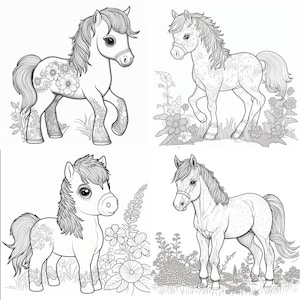 horse and pony collection  50 Page Coloring Pages Printable Variety Coloring Pages for Kids, Boys, Girls, Adults Instant Download