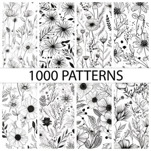 1000 Piece MEGA Bundle, boho Clipart, bohemian Digital Paper, retro Floral Digital, vintage flower Seamless Jpgs, vintage flower patterns,