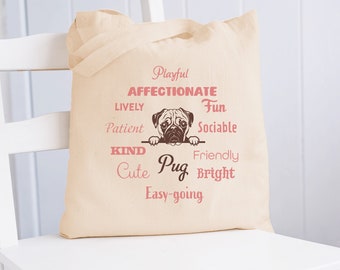 Pug, Pug dog, Cotton Canvas Tote Bag, Pug mom, pet gift, Pug gift, gift for dog lover, Pug owner gift, dog owner gift, Pug dog mom gift