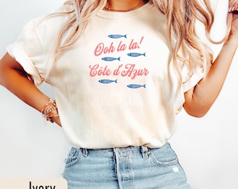 Cote dAzur Retro Comfort Colors Shirt French Mediterranean Summer Tee Sardine Travel Graphic Vintage Vacation Top Coastal Style Tshirt