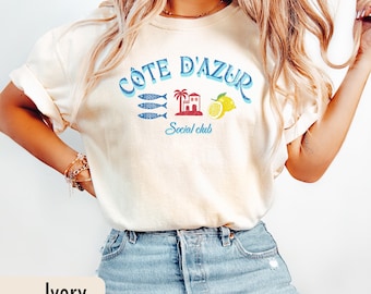 Cote dAzur Retro Comfort Colors Shirt French Mediterranean Summer Tee Sardine Lemon Travel Graphic Vintage Vacation Top Coastal Style Tshirt