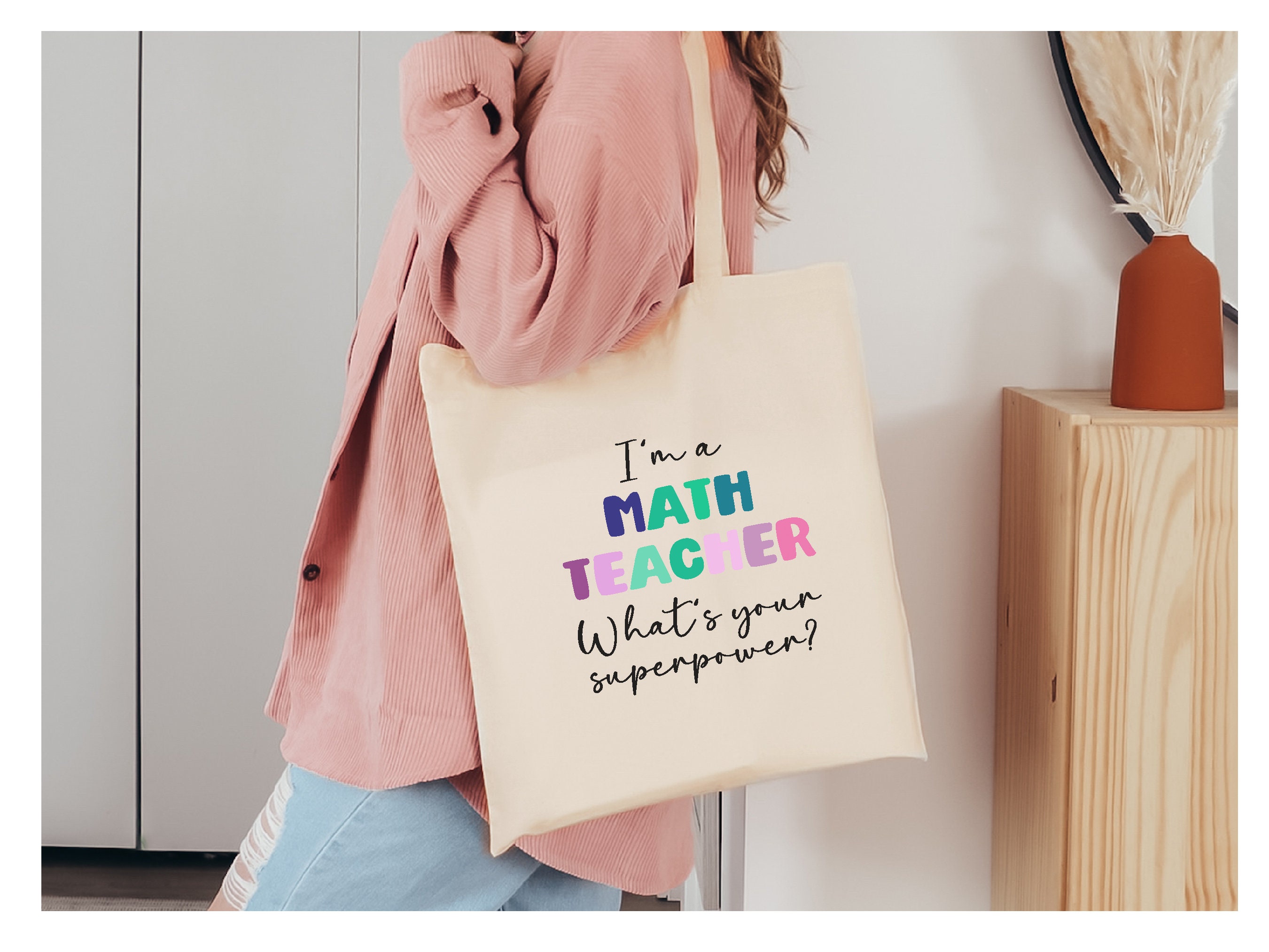 Math Teacher Tote Bag, Math Teacher Gift Tote, Cotton Canvas Tote, Gift ...