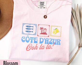 Cote dAzur Retro Comfort Colors Shirt French Mediterranean Summer Tee Sardine Lemon Travel Graphic Vintage Vacation Top Coastal Style Tshirt