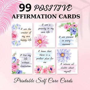 Cartões de afirmações positivas, cartões de afirmação de amor próprio, baralho de cartas motivacionais, cartões inspiradores para mulheres, cartão de cuidados para impressão