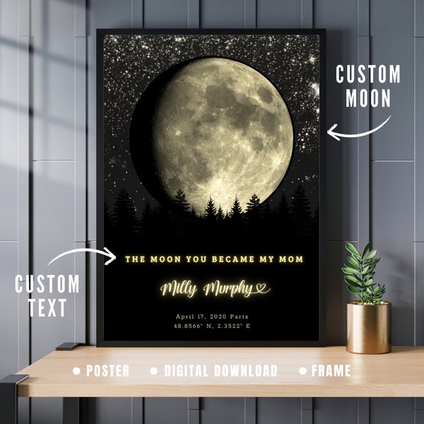 Mothers Day Gift, Gifts for Mother, Mothers Day Print, Personalized Gift, Custom Moon Phases Print, The Night We Met, Moon Phase Wall Art