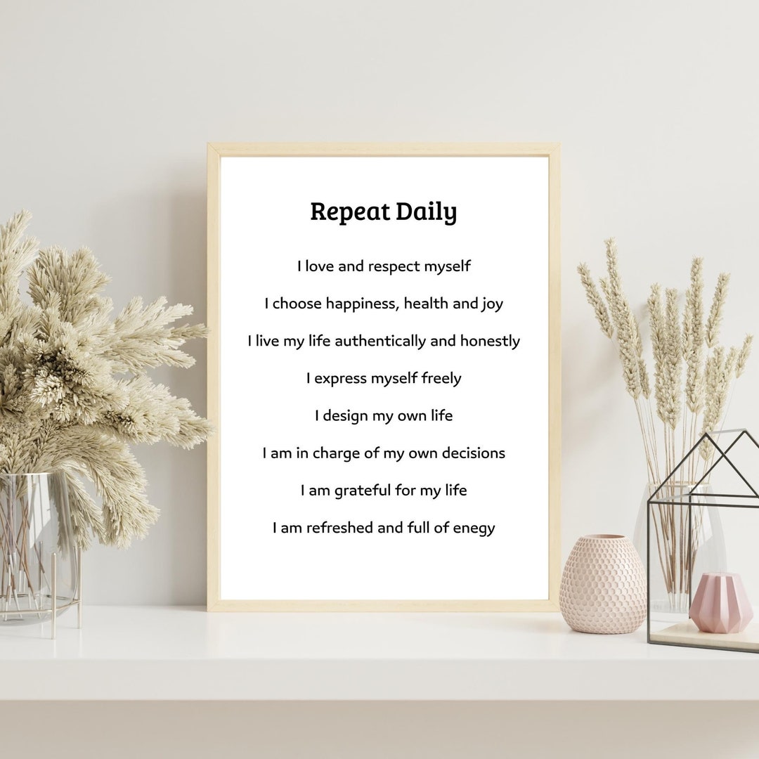 Daily Positive Affirmation Printable Wall Art, I Am Affirmations ...