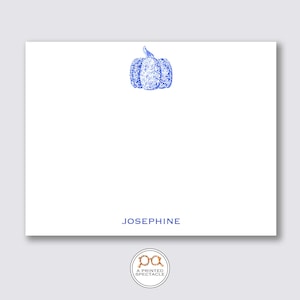 Gepersonaliseerde notitiekaartenset met gemberpot pompoen | Briefpapier herfst, Thanksgiving, preppy, cadeau voor haar, housewarming, chinoiserie, kinderen, blauw