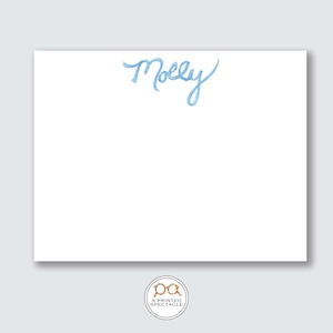 Blauwe aquarel Script gepersonaliseerde Notecard Set | Babyshower, bruids, vrouwelijk, kindernotities, vrijgezellenfeest, meisjesbriefpapier, cadeau voor haar