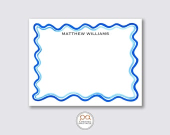 Multi Blue Wavy Personalized Notecard Set | Baby Shower, Bridal, Feminine, Kids Notecards, Bachelorette, Girls Stationery, Gift for Her