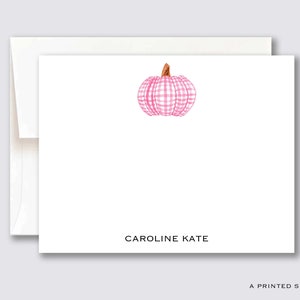 Conjunto de Notecard personalizado abóbora cor-de-rosa do guingão | Artigos de papelaria de outono, Ação de Graças, formal, presente para ela, cartão infantil, inauguração de casa, Halloween