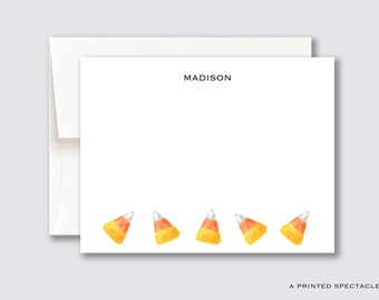 Candy Corn Personalized Notecard Set | Fall Stationery, Thanksgiving, Preppy, Kids Notecard, Halloween Party, Watercolor Candy, October Card
