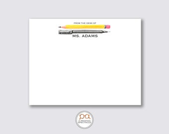 Personalized Teacher Notecard Set: Watercolor Pen & Pencil Design