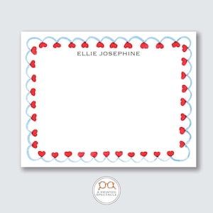 vieira azul com corações vermelhos conjunto de notecard | Chá de bebê, feminino, cartões infantis, despedida de solteira, papelaria para meninas, presente para ela
