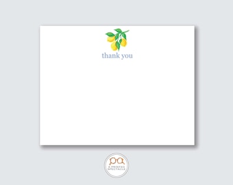 Lemon Watercolor Thank You Notecard Set: Personalized Stationery