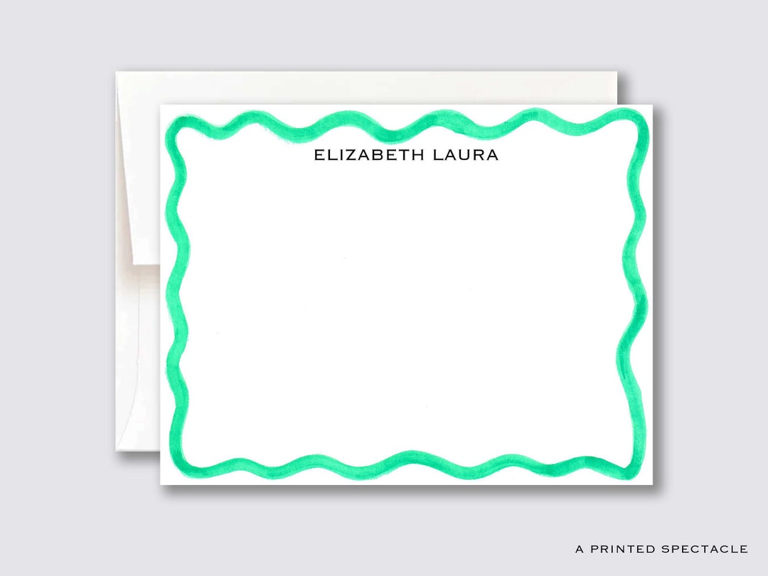 Personalized Green Wavy Notecard Set: Watercolor Stationery Gift - Etsy