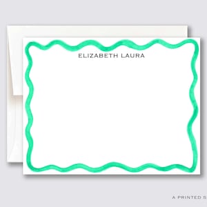 Green Wavy Personalized Notecard Set | Thank You, Scallop Card Set, Scallop Stationery, Stationery Gift Set, Kids Stationery, Wavy Notecards
