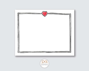 Personalized Heart Notecard Set: Watercolor Design, Stationery Gift