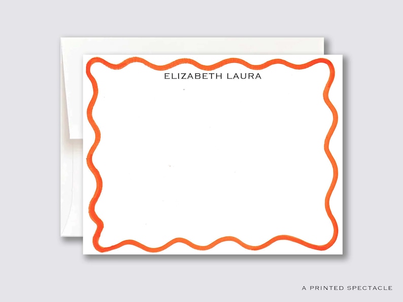 Personalized Orange Wavy Notecard Set: Scallop Stationery Gift - Etsy
