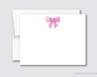 Pink Bow With Gingham Personalized Notecards - Etsy