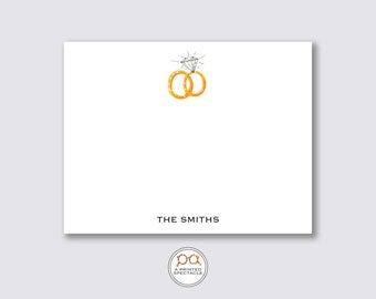 Personalized Wedding Rings Notecard Set: Watercolor Design