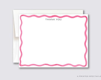 Pink Wavy Thank You Notecard Set | Thank You, Scallop Card, Scallop Stationery, Stationery Gift, Kids Stationery, Gift for Her, Wavy Notes