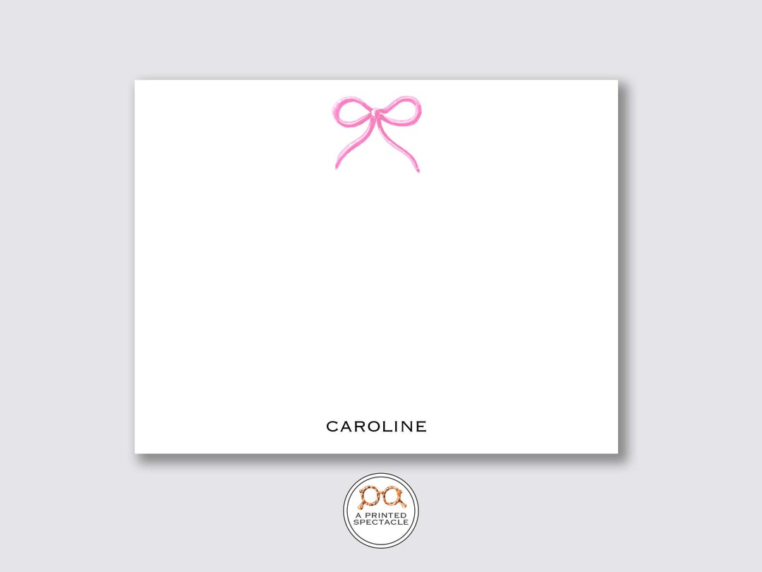 Pink Bow Personalized Notecard Set: Watercolor Baby Stationery - Etsy