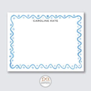 Conjunto de tarjetas de notas personalizadas de lunares ondulados azules / baby shower, novia, femenino, tarjetas de notas para niños, despedida de soltera, papelería para niñas, regalo para ella