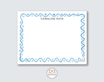 Blaues gewelltes Polka Dot personalisiertes Notizkarten-Set | Babyparty, Braut, feminin, Kinder-Notizkarten, Bachelorette, Mädchen-Briefpapier, Geschenk für Sie