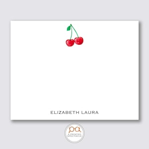 Kirsche personalisiertes Grußkarten Set | Preppy, Geschenk für Frauen, Housewarming Geschenk, Kinder Briefpapier, Foodie Notecard, niedlich, Mutter Geschenk, Obst Karte