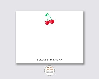 Cherry Personalized Notecard Set | Preppy, Gift for Women, Housewarming Gift, Kids Stationery, Foodie Notecard, Cute, Mom Gift, Fruit Card
